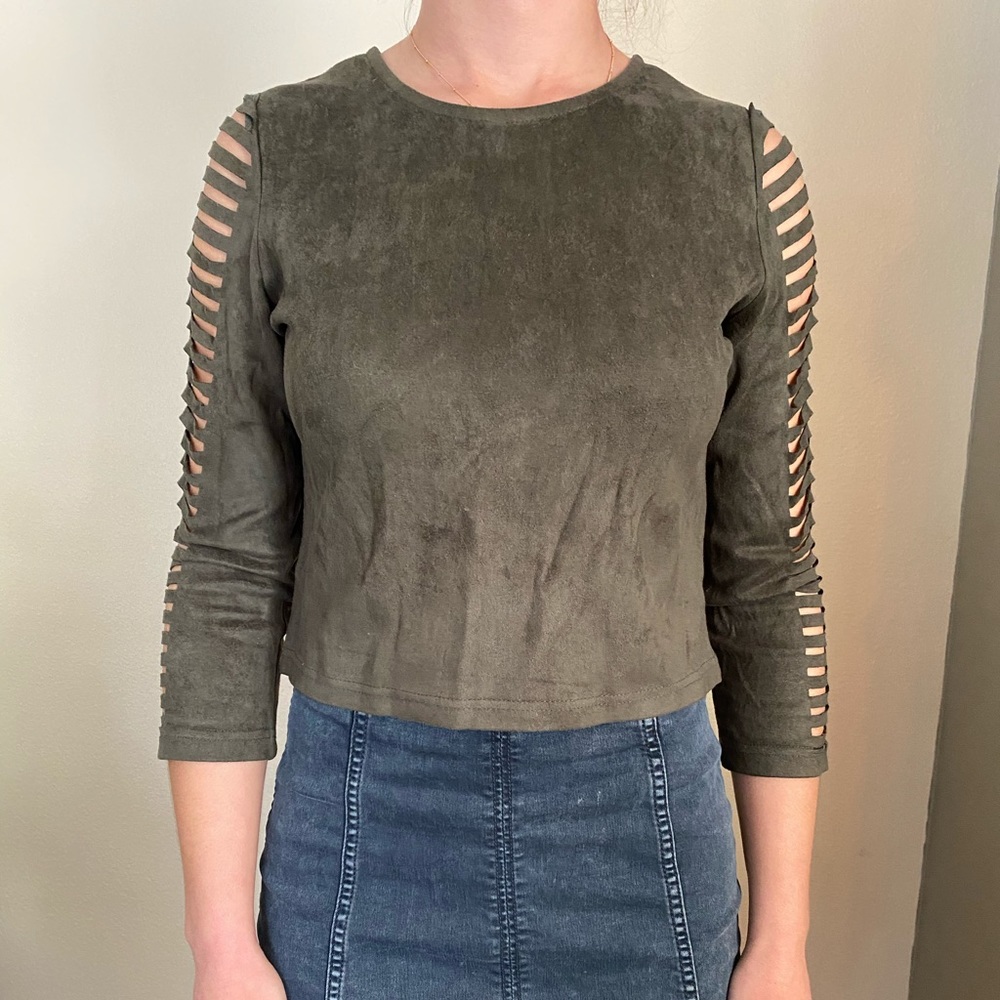 JCL faux suede olive green crop top